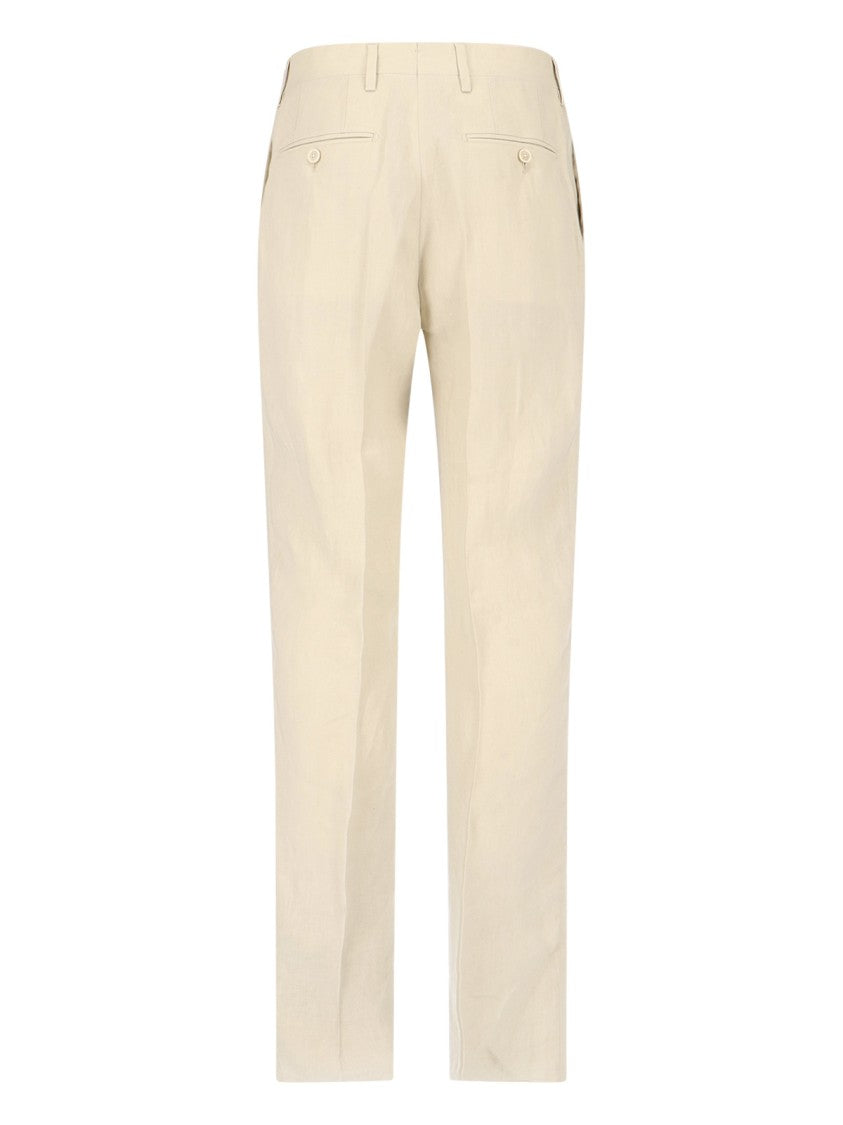 Lardini Cream Tailored Double-Breasted Linen Suit