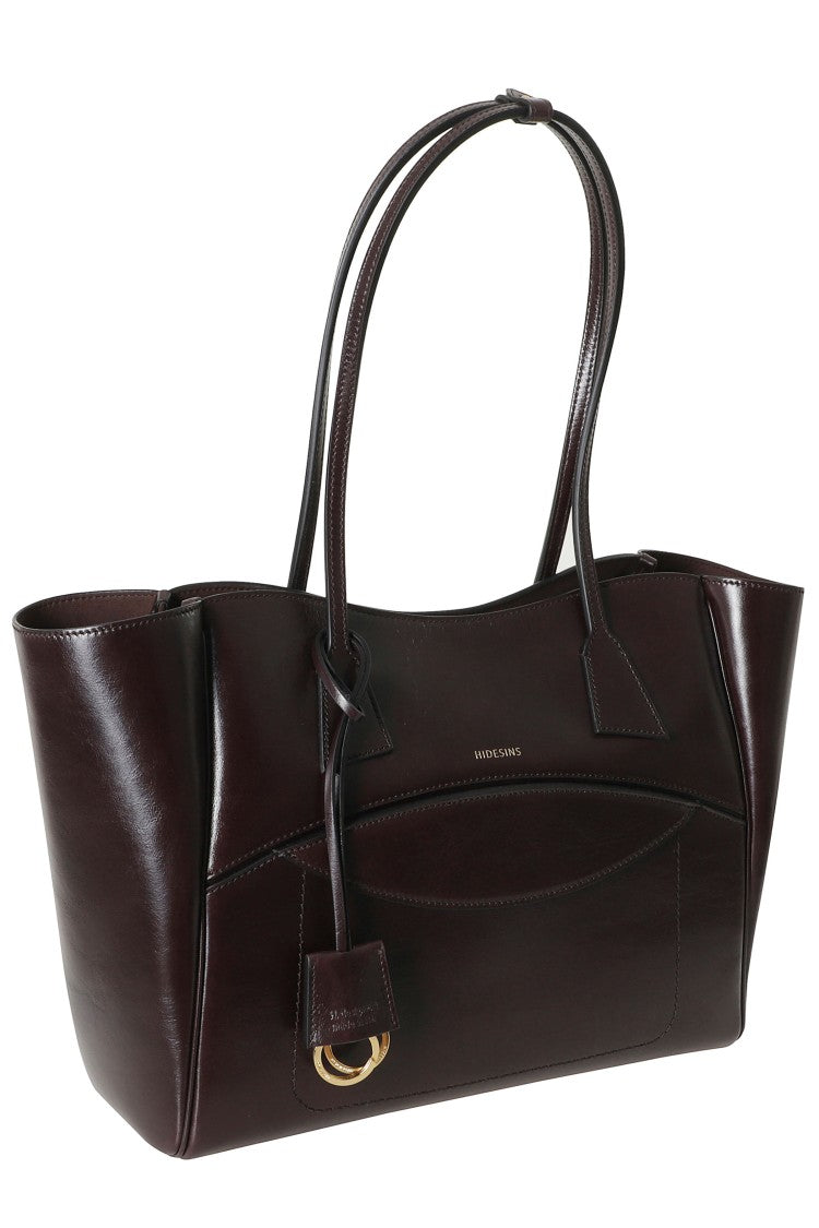 Hidesins Brown Two-Tone Shopper Gold Logo Leather Tote Bag