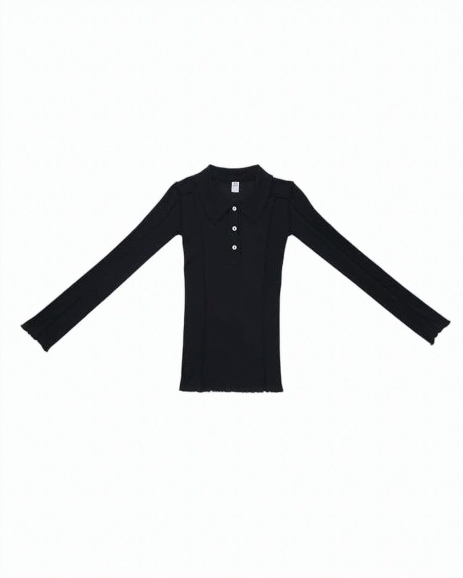 Baserange White Fitted Long-Sleeve Ribbed Button Top