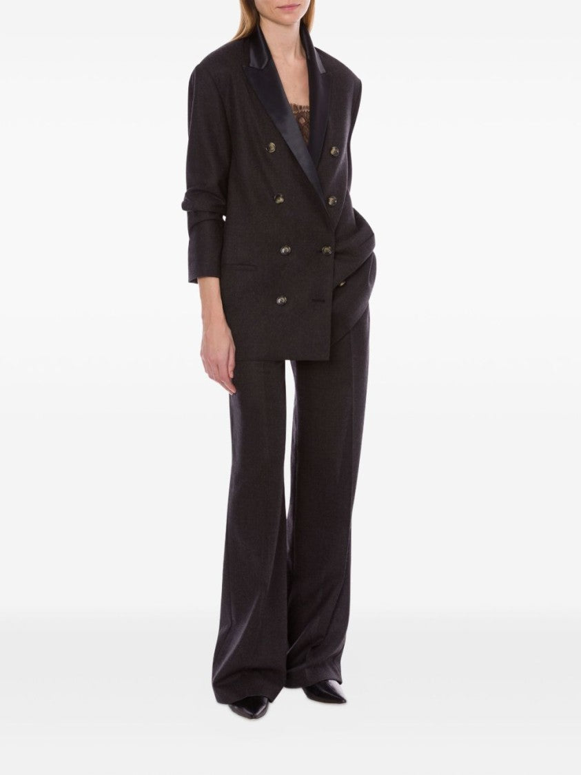 Alberta Ferretti Anthracite Grey Double-Breasted Blazer With Peak Lapels
