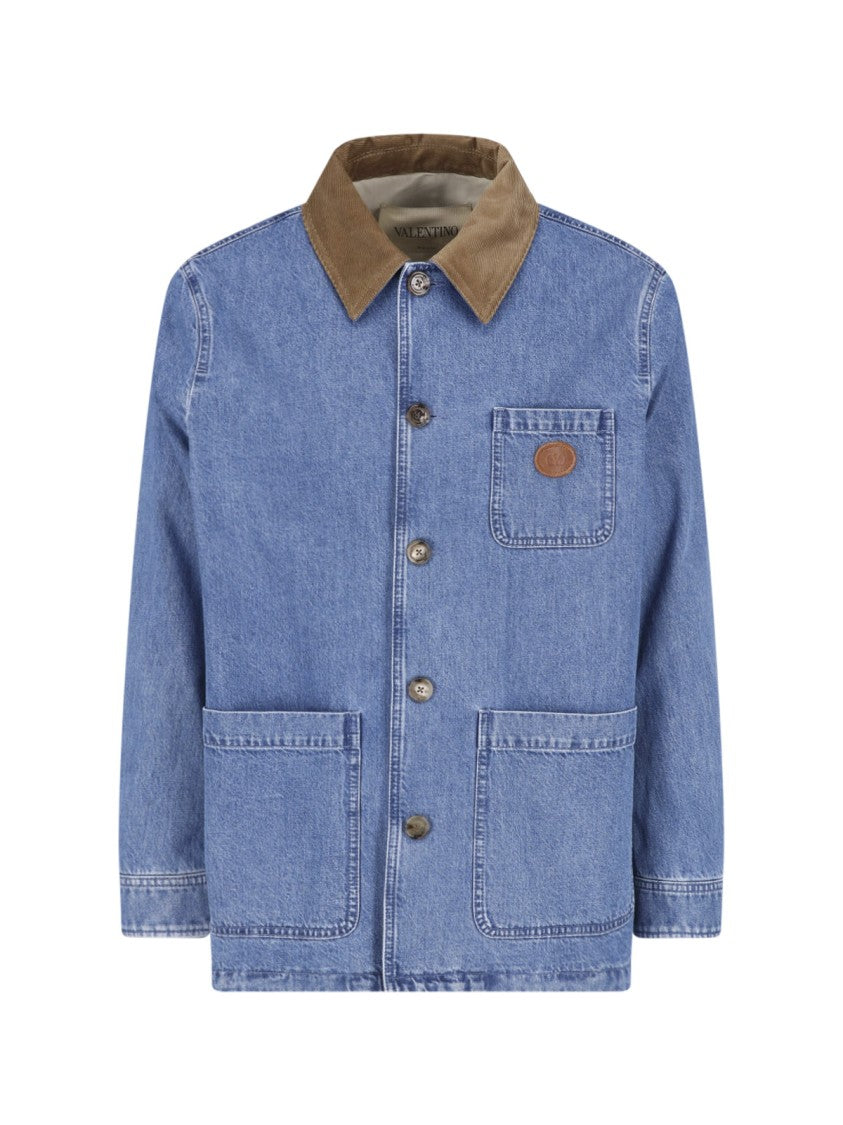 Valentino Classic Contrasting Corduroy Collar Denim Jacket