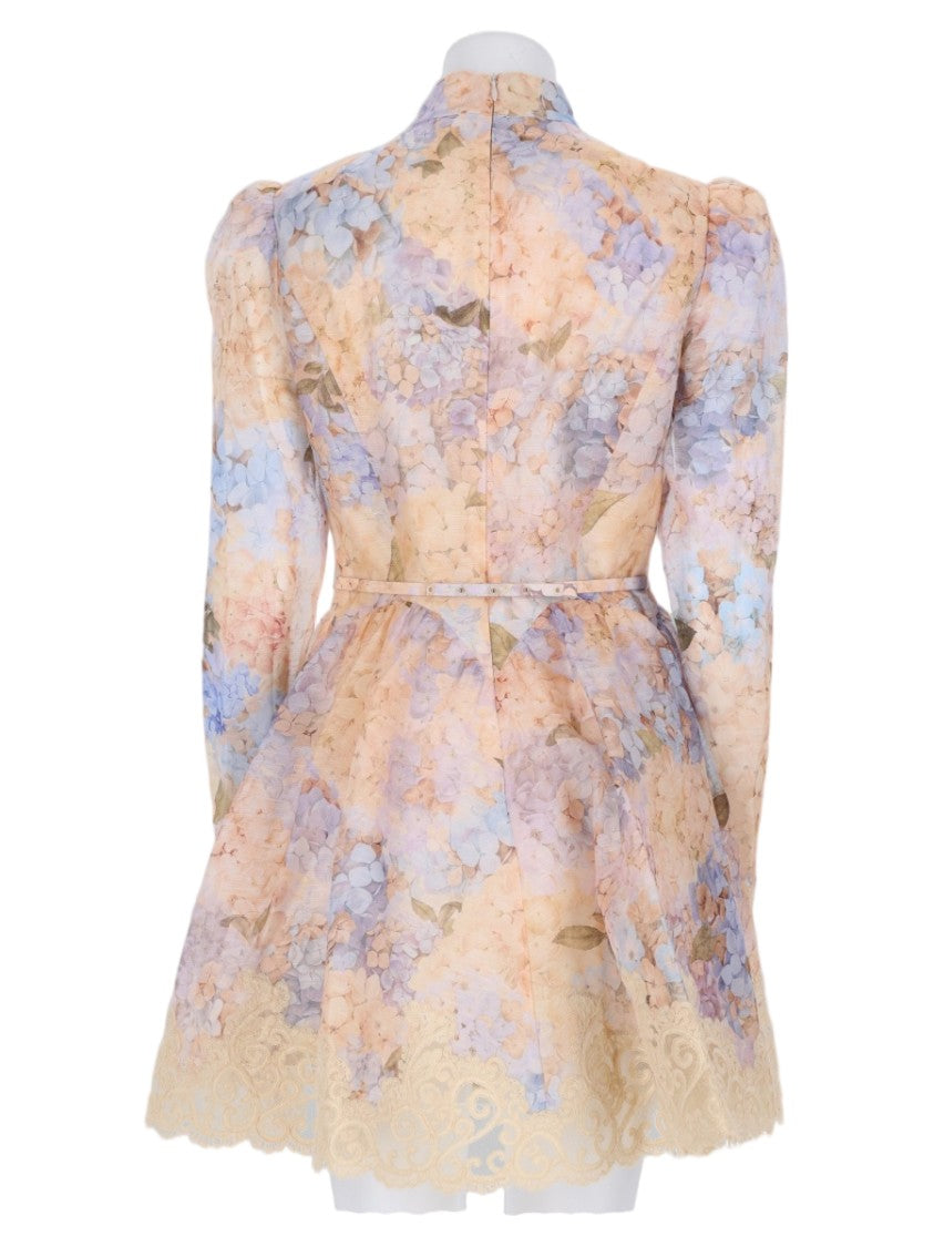 Zimmermann Pastel Floral Mini Dress With Lace Detailing
