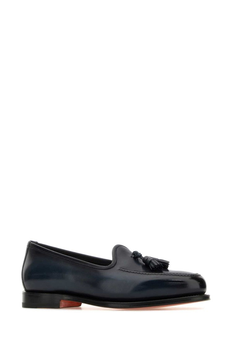 Santoni Dark Blue Leather Andrew Loafers