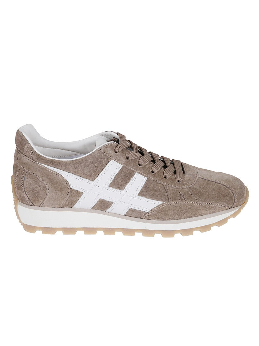 Hogan Beige Suede Sneakers With White Leather Logo