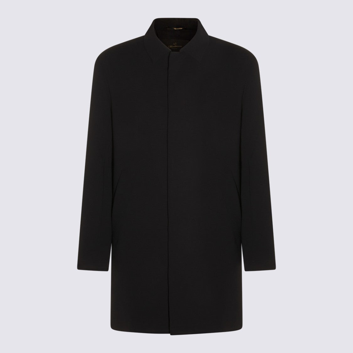 Montecore Minimalist Black Coat With Stand Collar
