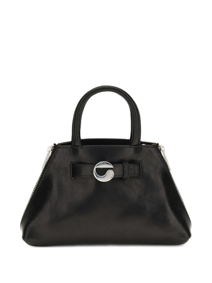 Coperni Trapezoidal Black Handbag With Circular Clasp And Detachable Shoulder Strap