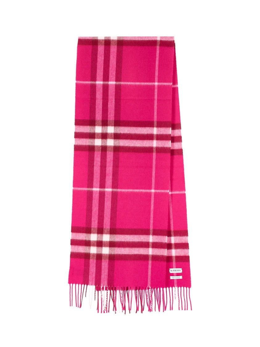 Burberry Brushed Cashmere Check Scarf With Iconic Logo Design