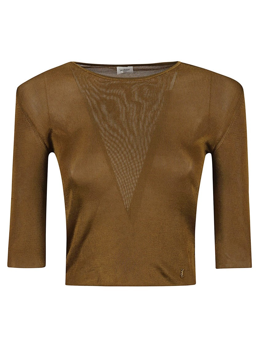 Saint Laurent Cropped Ribbed Top With Deep V-Neckline