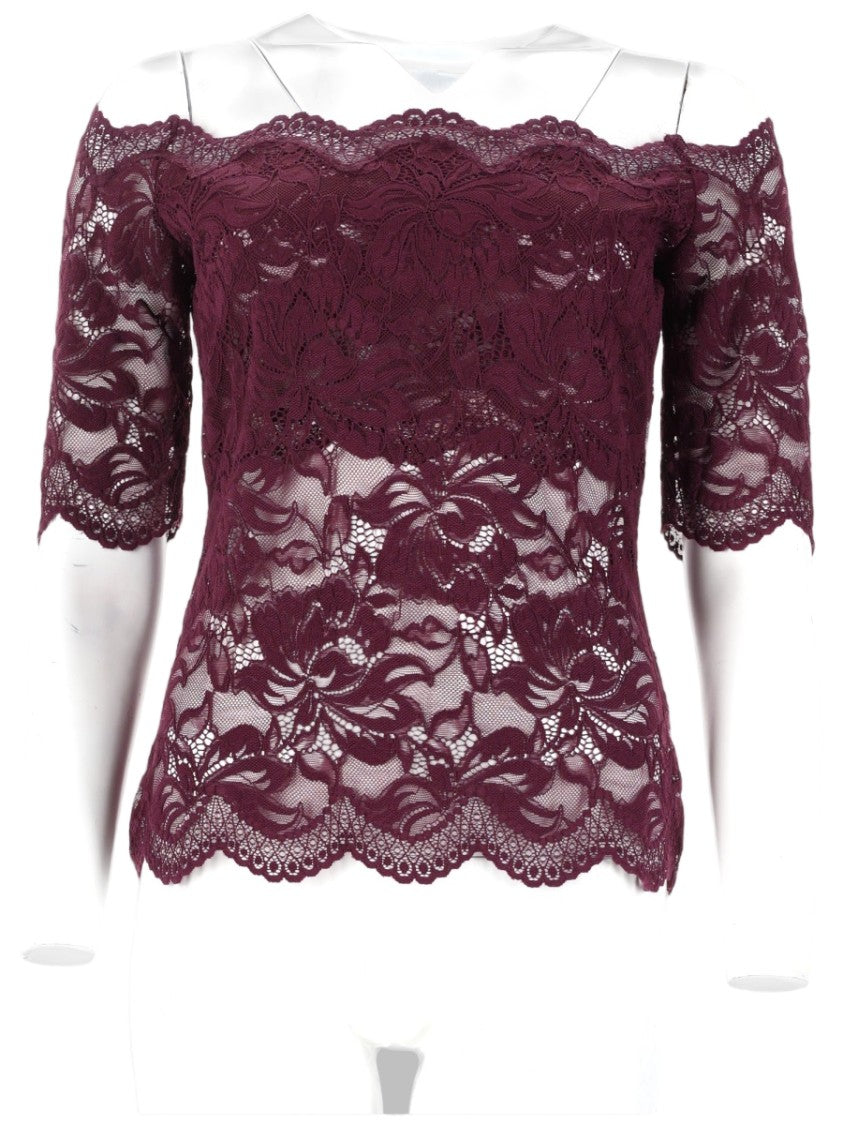 Rabanne Off-Shoulder Semi-Sheer Floral Lace Top