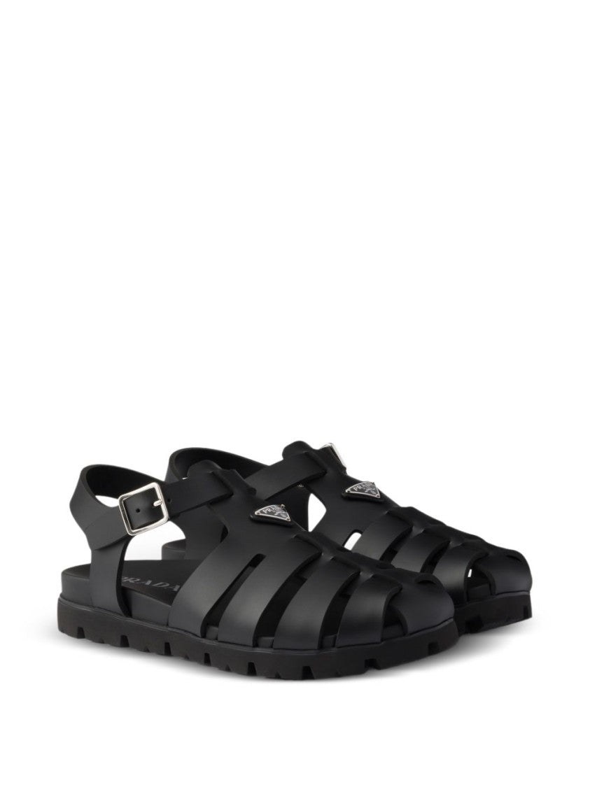 Prada Black Triangle Logo Rubber Fisherman Sandals