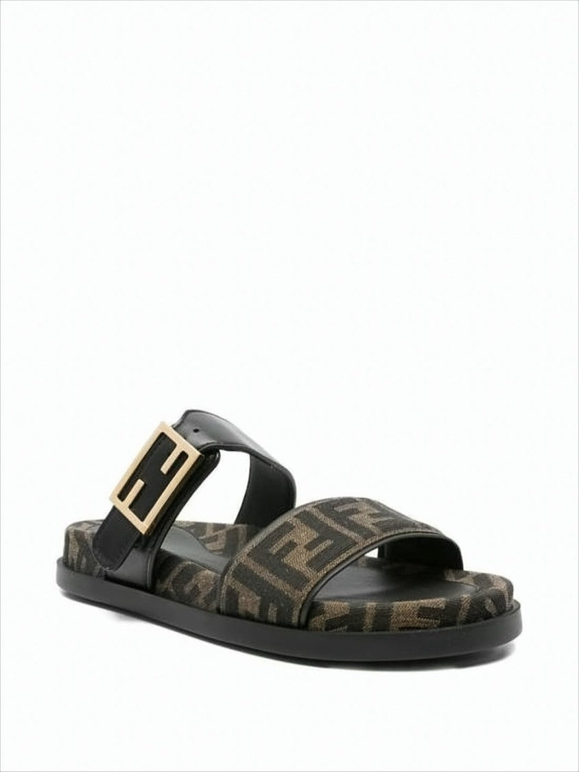 Fendi Monogram Design Calf Leather Mule Sandal