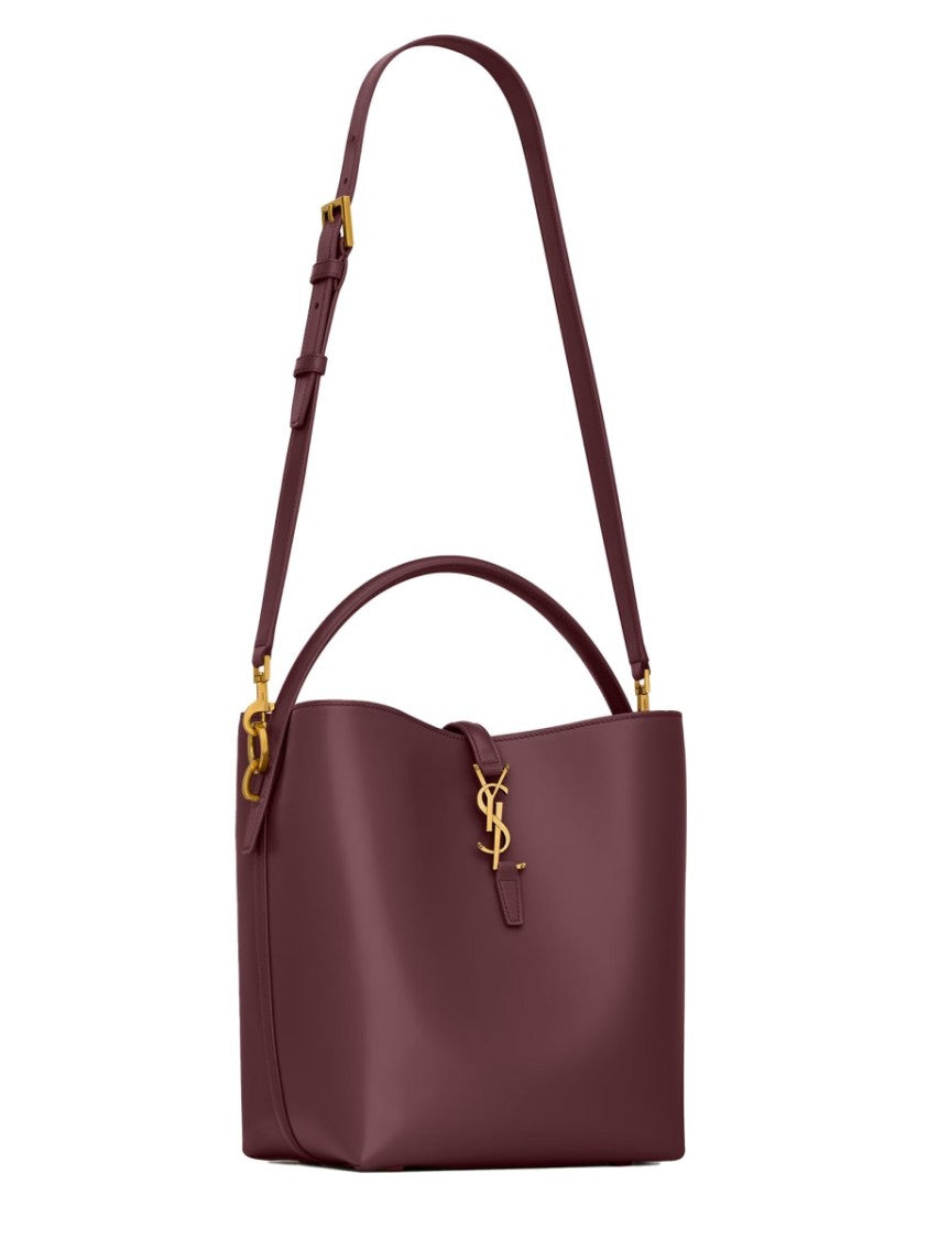 Saint Laurent Structured Shoulder Bag In Deep Bordeaux Calf Skin