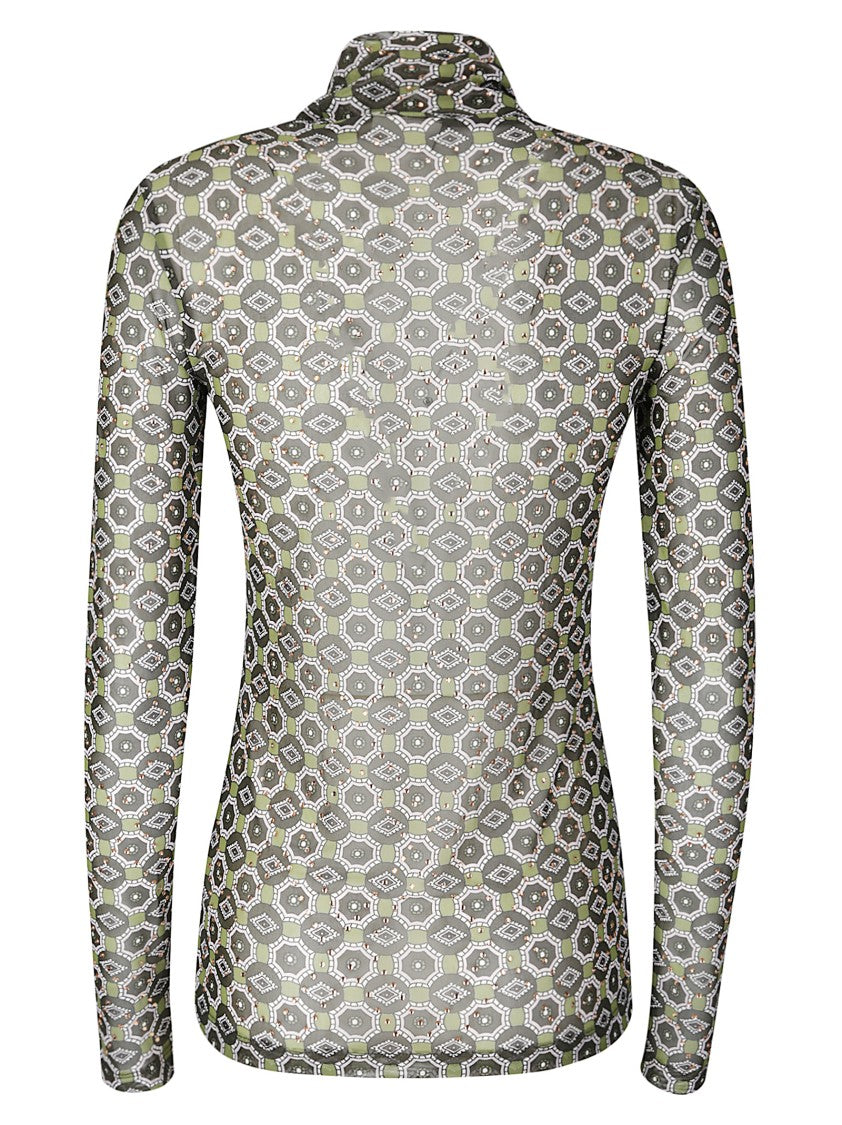 Dries Van Noten Geometric Mesh Top With Glitter Accents