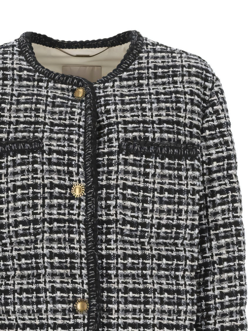 Moncler Cropped Black/White Textured Tweedjacket