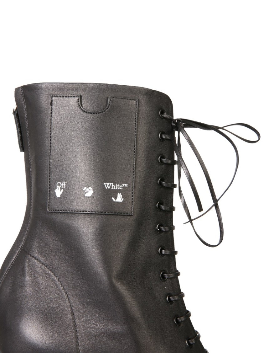 Off-White Lace-Up Black Leather Boots