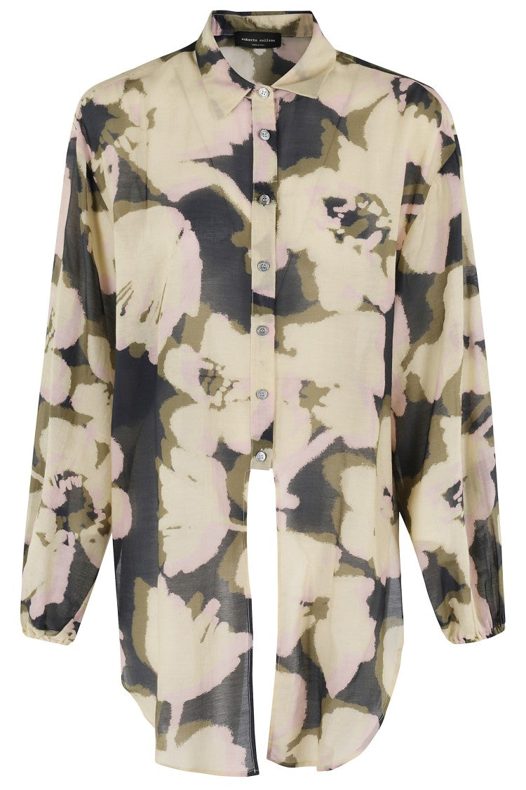 Roberto Collina Multicolored Cotton-Silk Muslin Oversized Shirt With Knot Detail