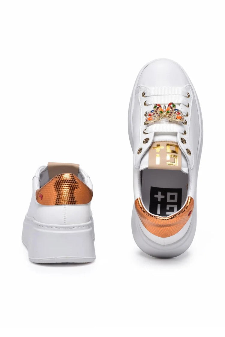 Gio + White Bronze Leather Wedge Sneakers