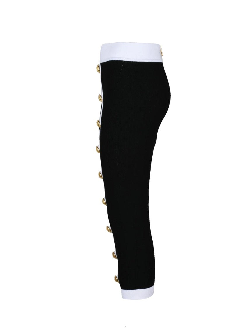 Balmain Fitted Black Midi Skirt With Gold Hardware And Contrasting Trim