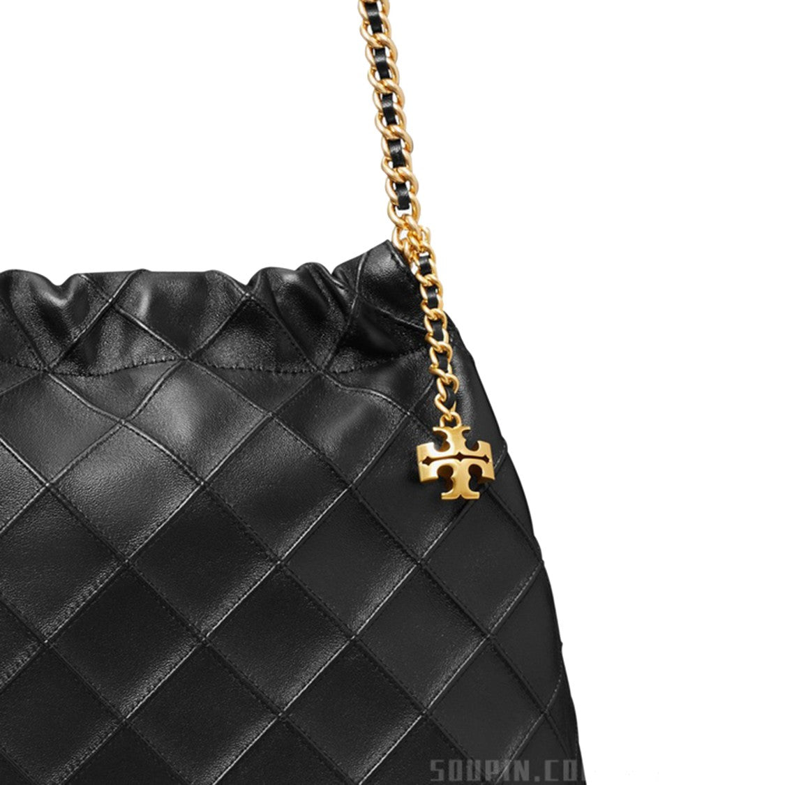 Tory Burch Quilted Black Lamb Leather Fleming Hobo