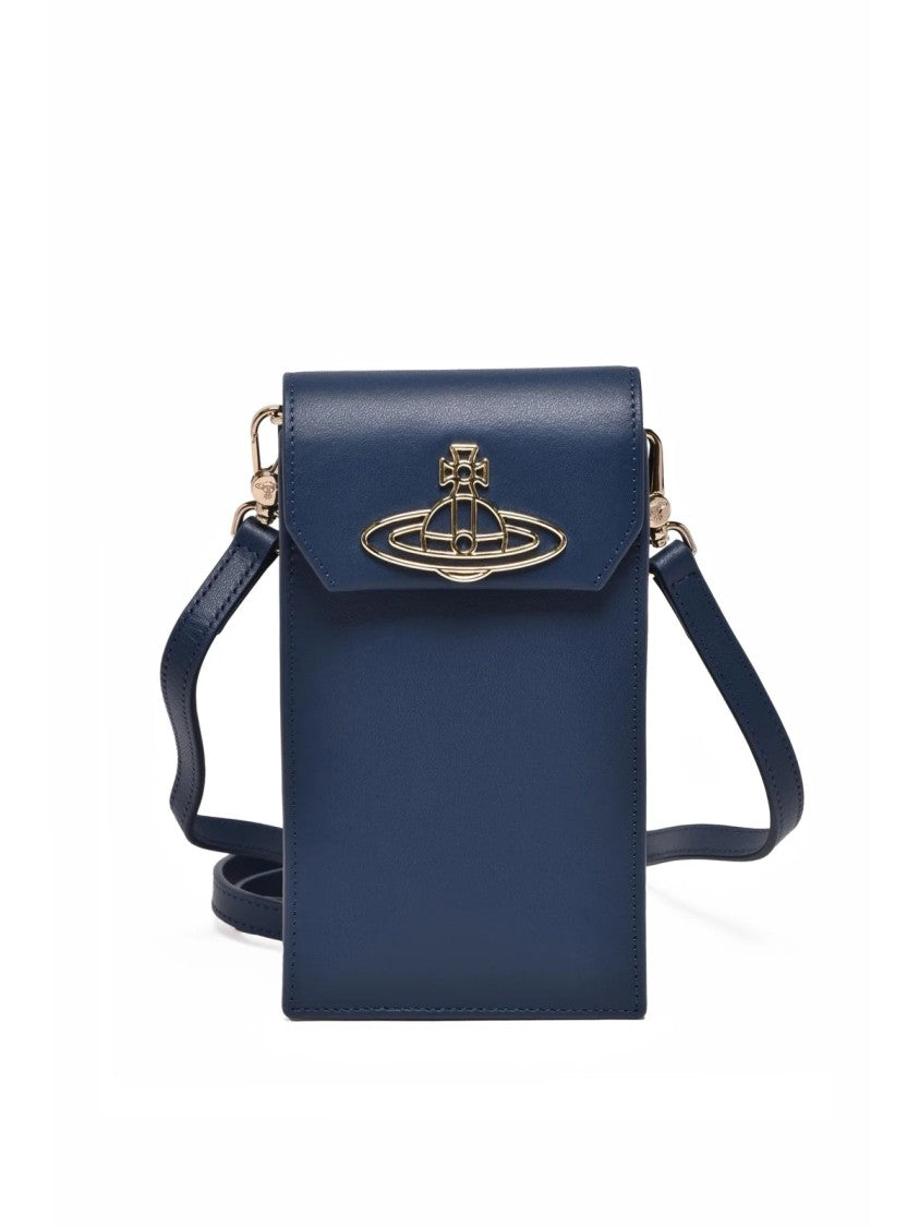 Vivienne Westwood Rectangular Blue Leather Phone Holder With Adjustable Strap