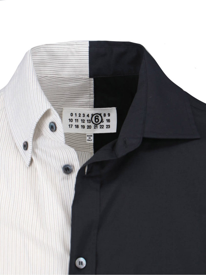 Mm6 By Maison Margiela Tailored Black Shirt With Pointed Collar And Button Cuffs