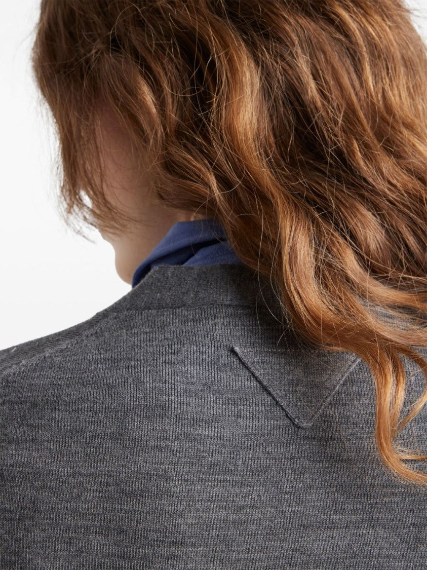 Prada Mélange Effect Cardigan With V-Neck And Triangle Logo