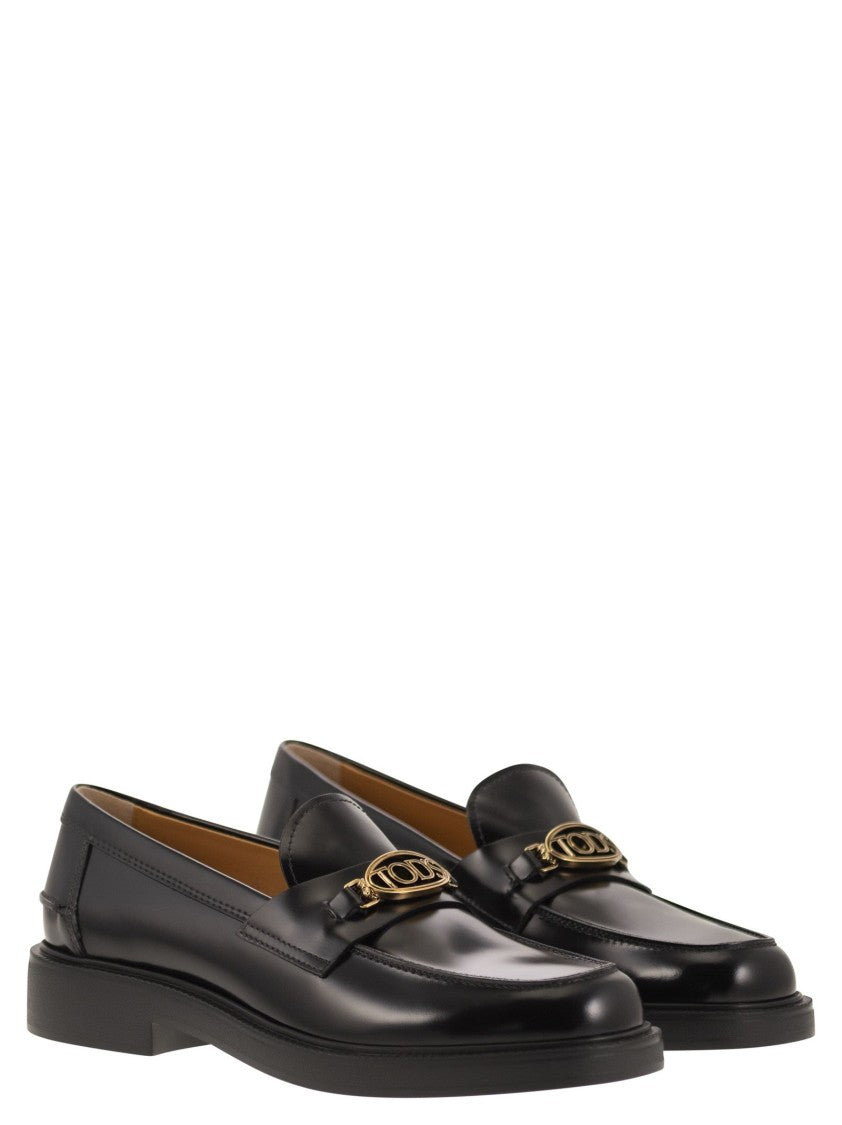 Tod's Calfskin Leather Moccasins With Metal Logo Mask