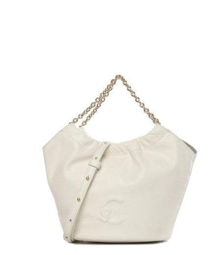 Coccinelle Matte White Shoulder Bag With Gold-Tone Chain Handles