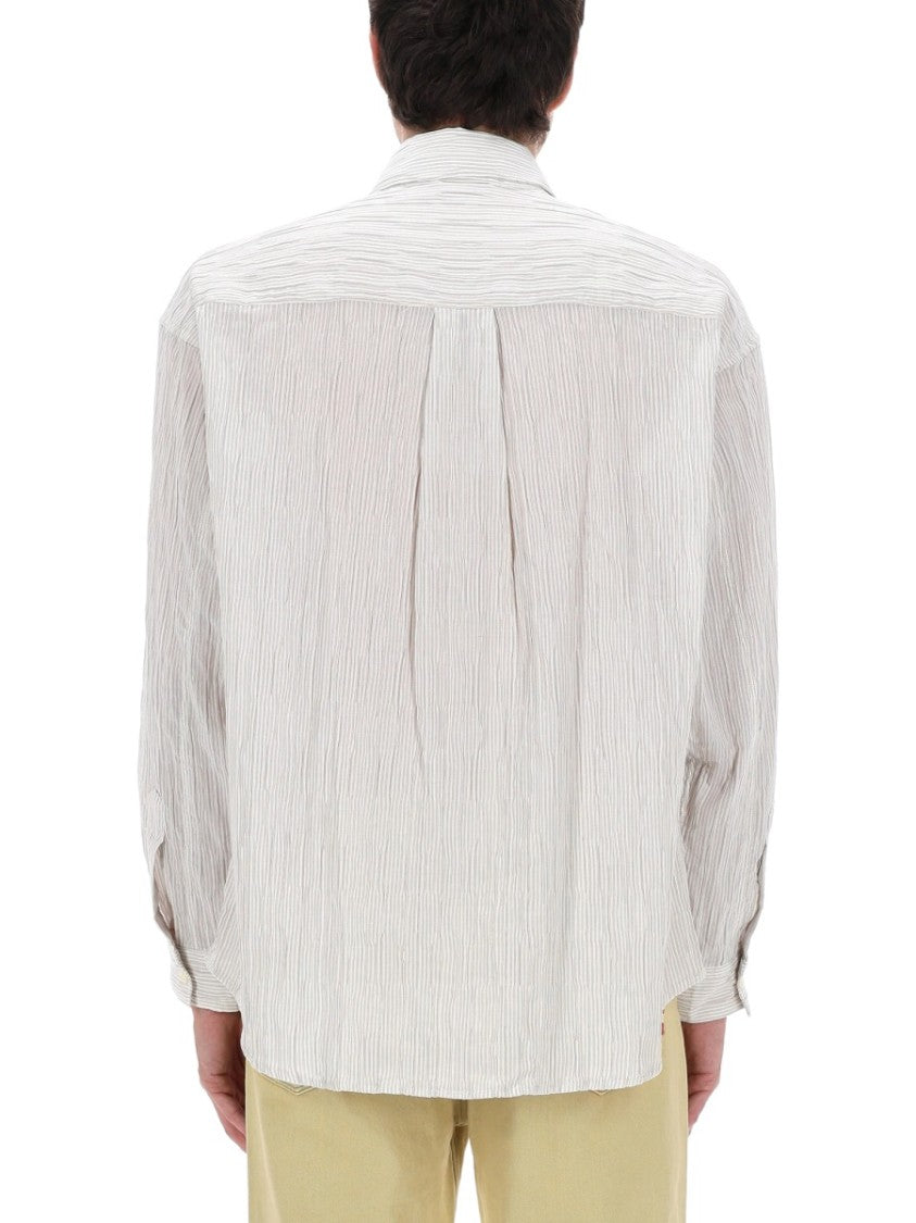 Amish Neutrals Relaxed Fit Crinkle Cotton-Blend Shirt
