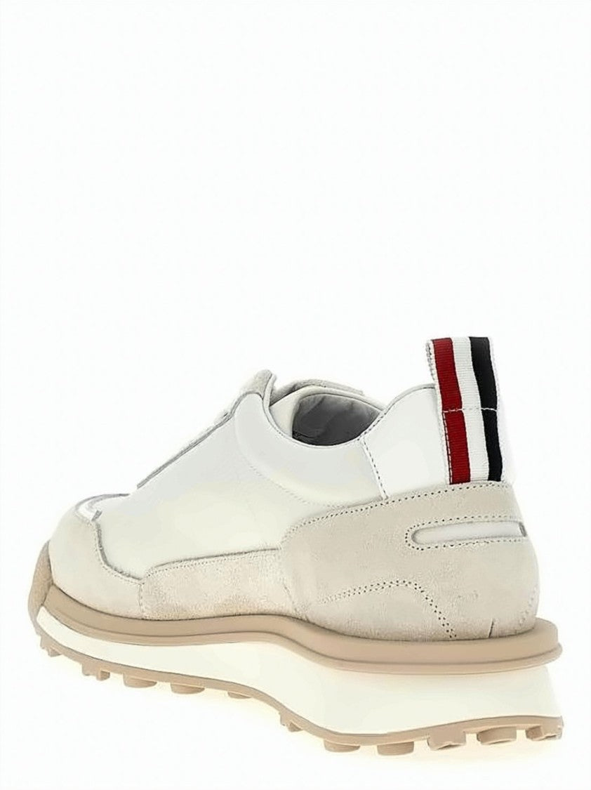 Thom Browne Tech Nylon And Calfskin Leather Trainer With Striped Pull Tab
