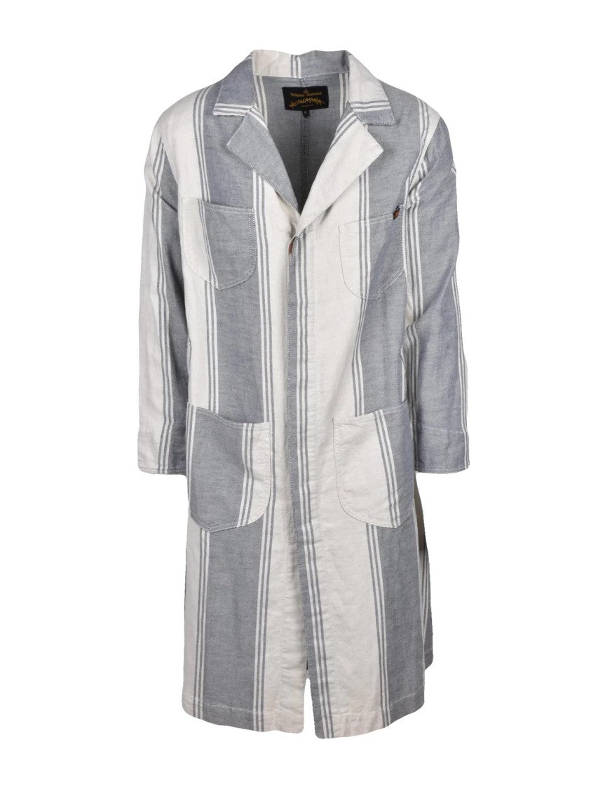 Vivienne Westwood Anglomania Blue-White Cotton-Linen Duster Coat