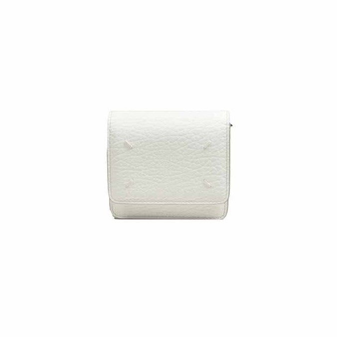 Maison Margiela Compact White Textured Leather Wallet With Removable Chain Strap
