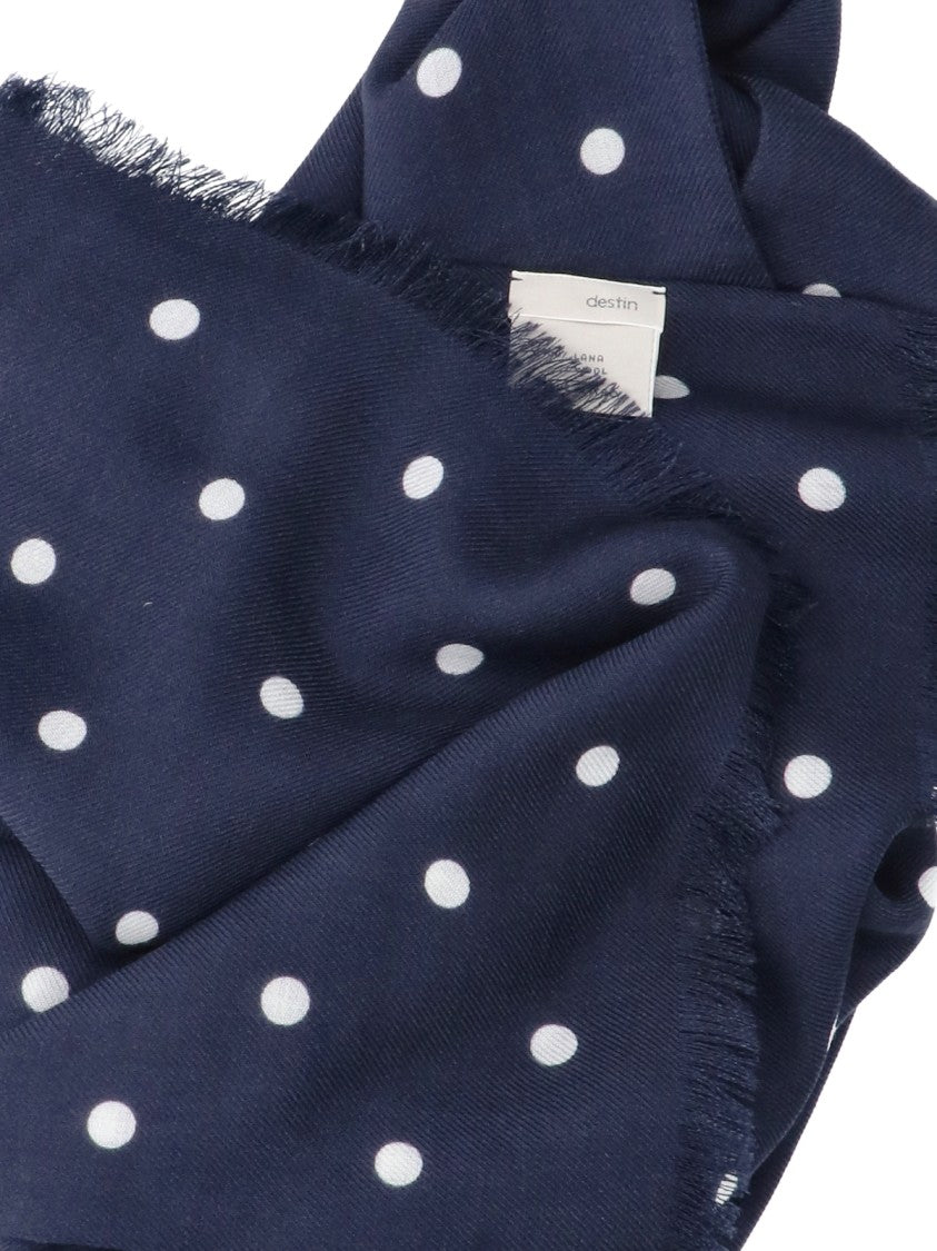Destin Navy Blue Polka Dot Wool Scarf