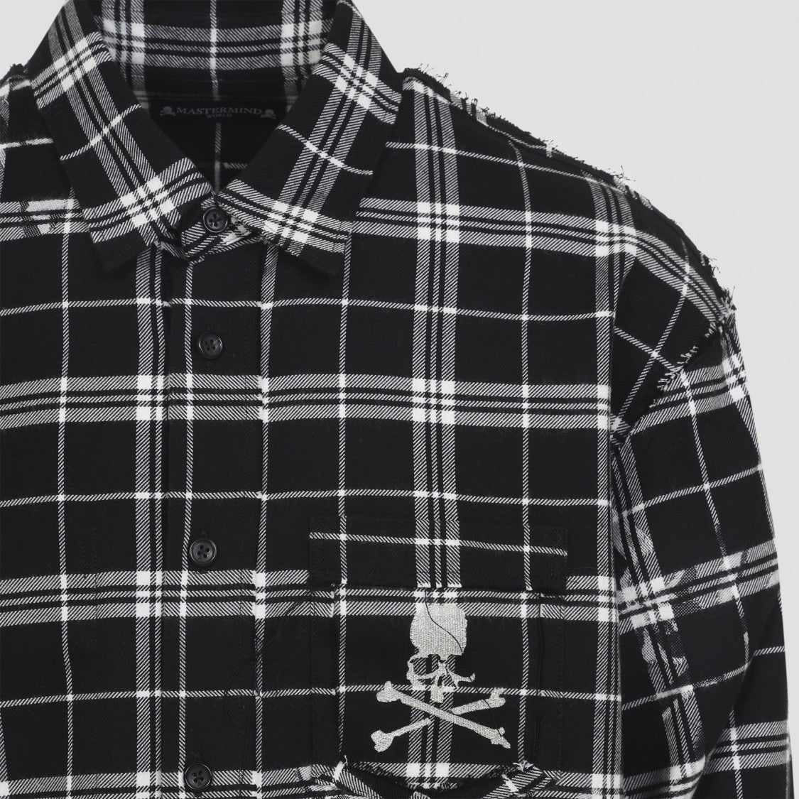 Mastermind Checkered Cotton Shirt With Skull Embroidery And Drawstring Hem