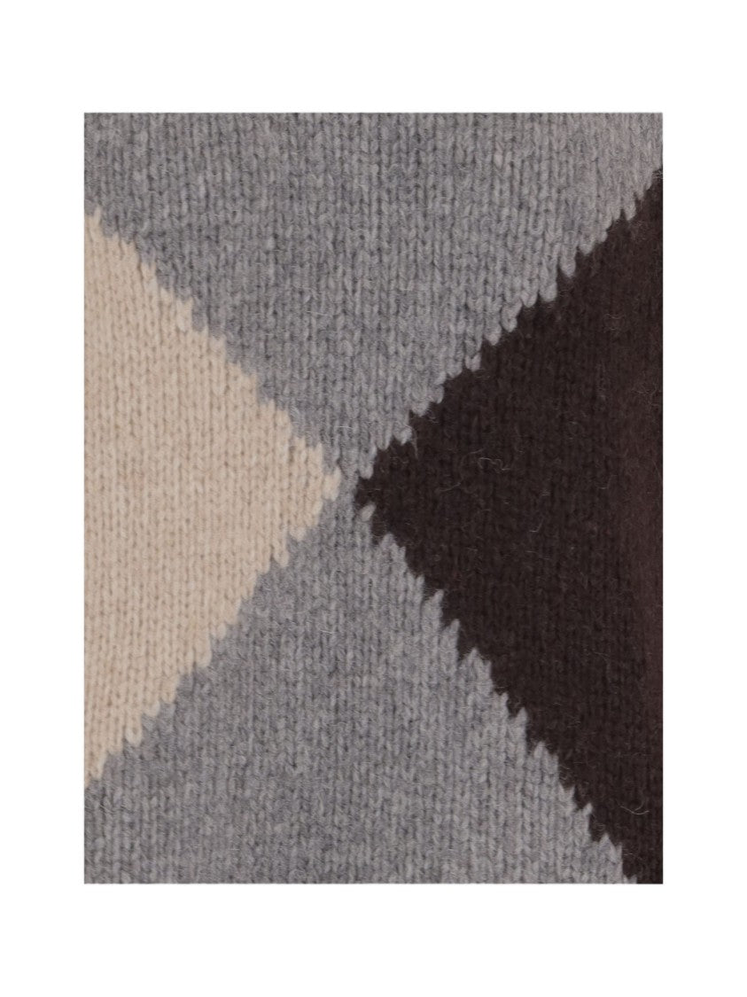 Bruno Manetti Wool-Blend Oversized Sweater With Argyle Pattern
