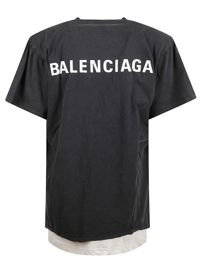 Balenciaga Layered Effect Black Jersey T-Shirt