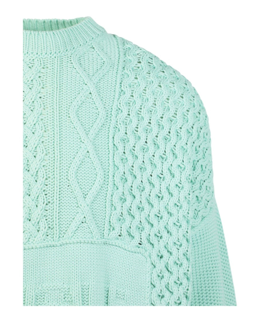 Ambush Patchwork Knit Crewneck Sweater With Asymmetrical Hem