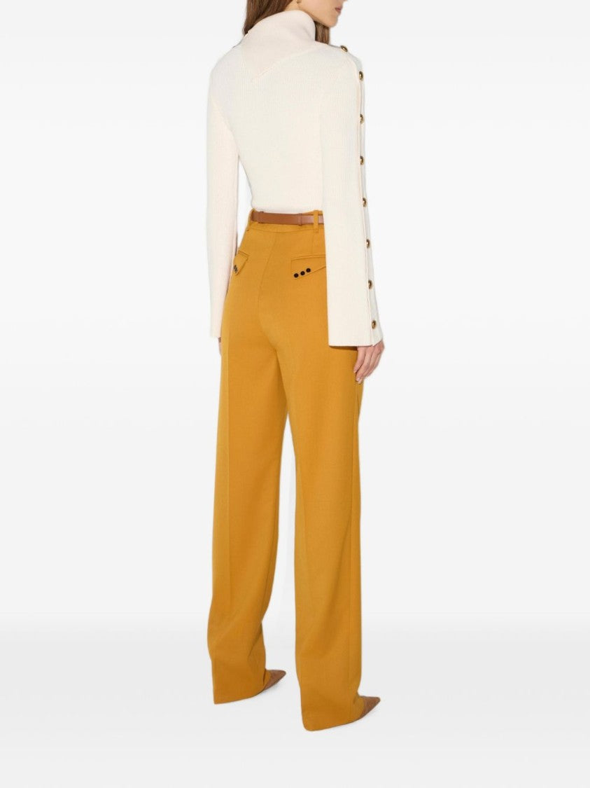 Elisabetta Franchi Asymmetrical Ribbed Knit Top With Buttoned Sleeves
