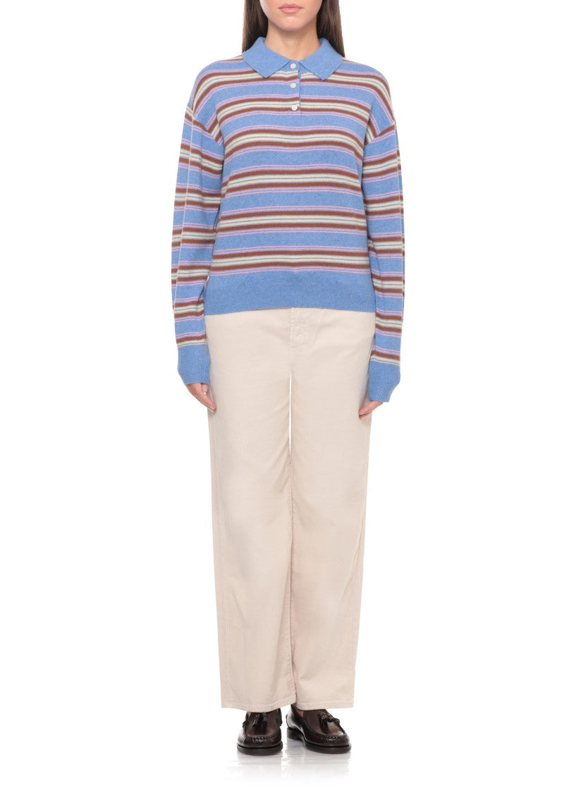 Guest In Residence Light Blue Striped Cashmere Polo Shirt