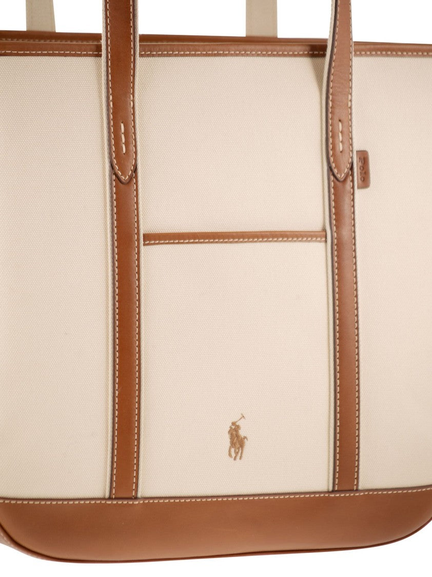 Polo Ralph Lauren Medium Cotton And Leather Tote Bag