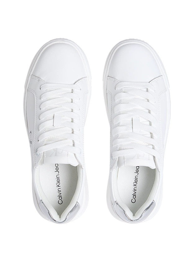 Calvin Klein White Leather Sneakers With Metallic Accents