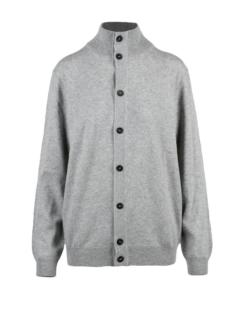Kangra Light Grey Mock Neck Wool-Cashmere Cardigan