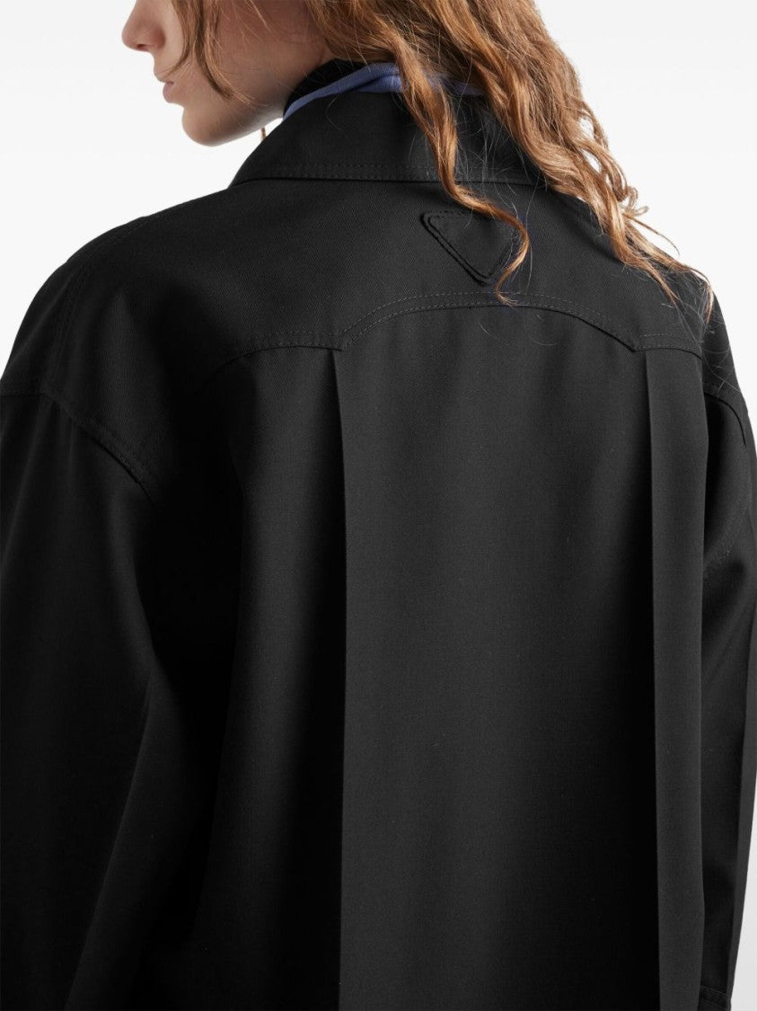 Prada Wool Gabardine Coat With Classic Collar And Flap Pockets