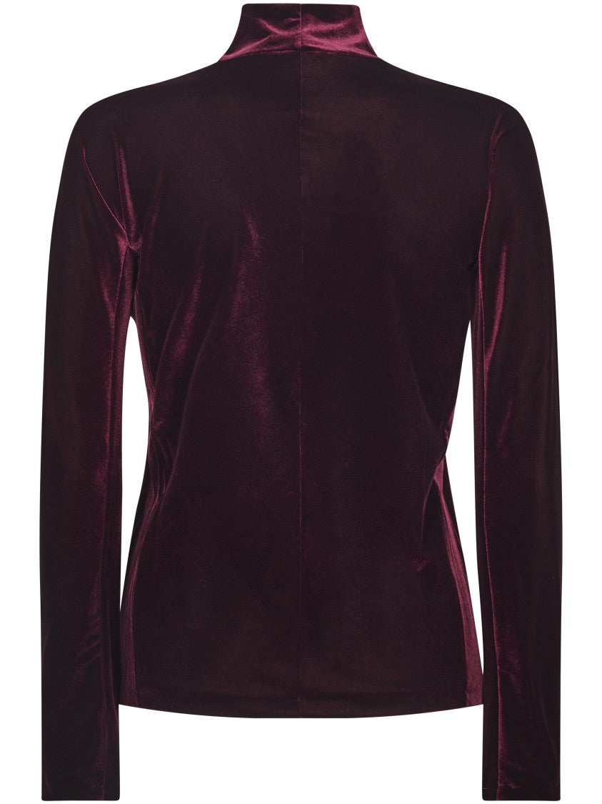 Forte Forte Burgundy Stretch Velvet Turtleneck T-Shirt With Fitted Silhouette