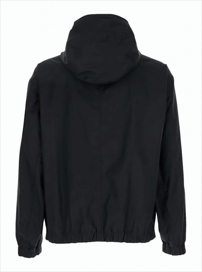 Stone Island Hooded Black Canvas Jacket With Zippered Details