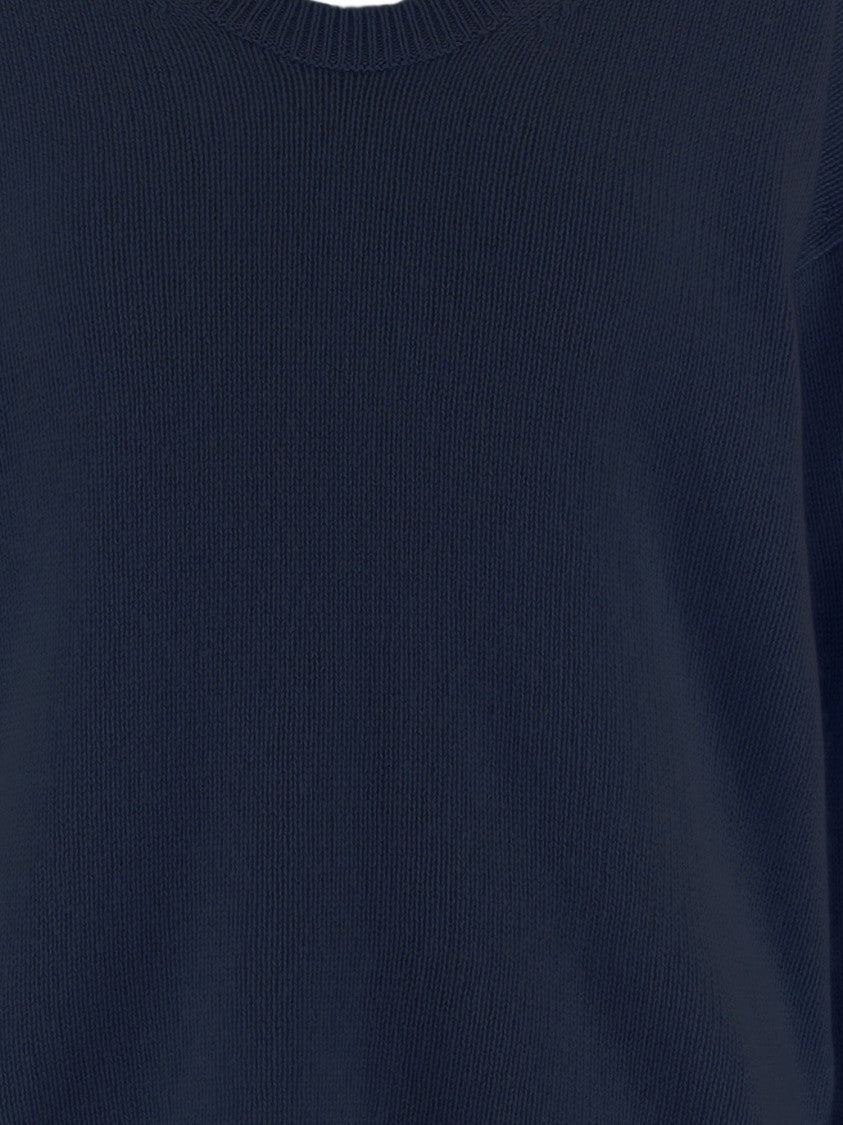 Allude Navy Cashmere Sweater With V-Neck And Ribbed Edges