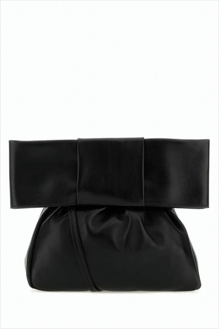 Jil Sander Gathered Lambskin Leather Clutch With Structured Top Flap