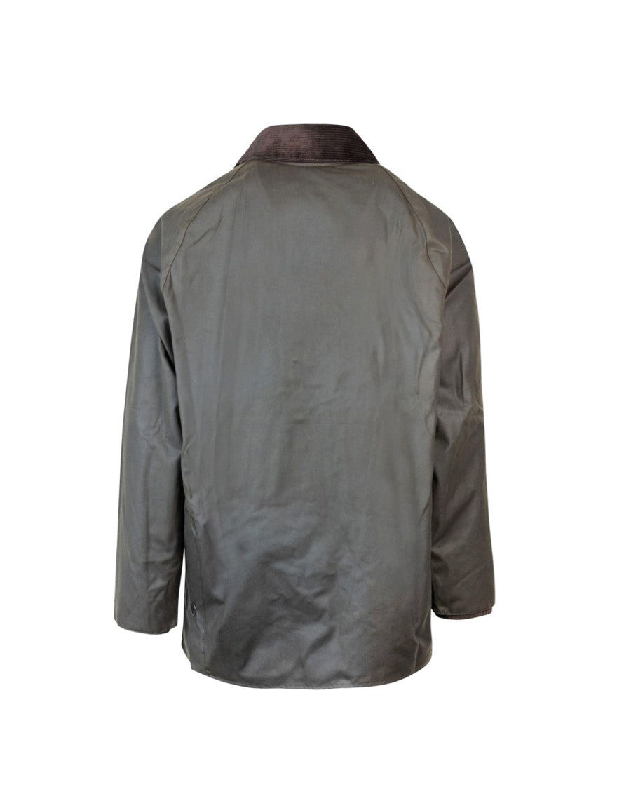 Barbour Classic Waxed Cotton Jacket With Two-Way Zip And Corduroy Details