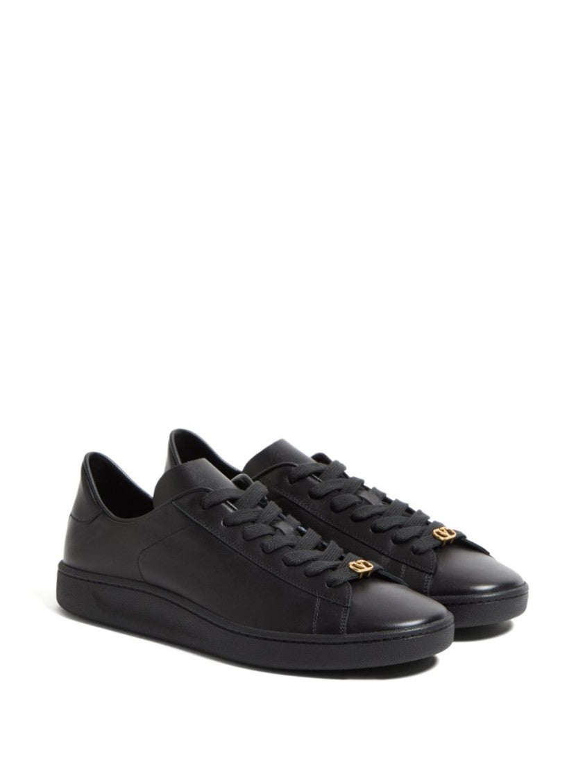 Valentino Garavani Black Leather Lace-Up Royco Sneakers With Vlogo Signature
