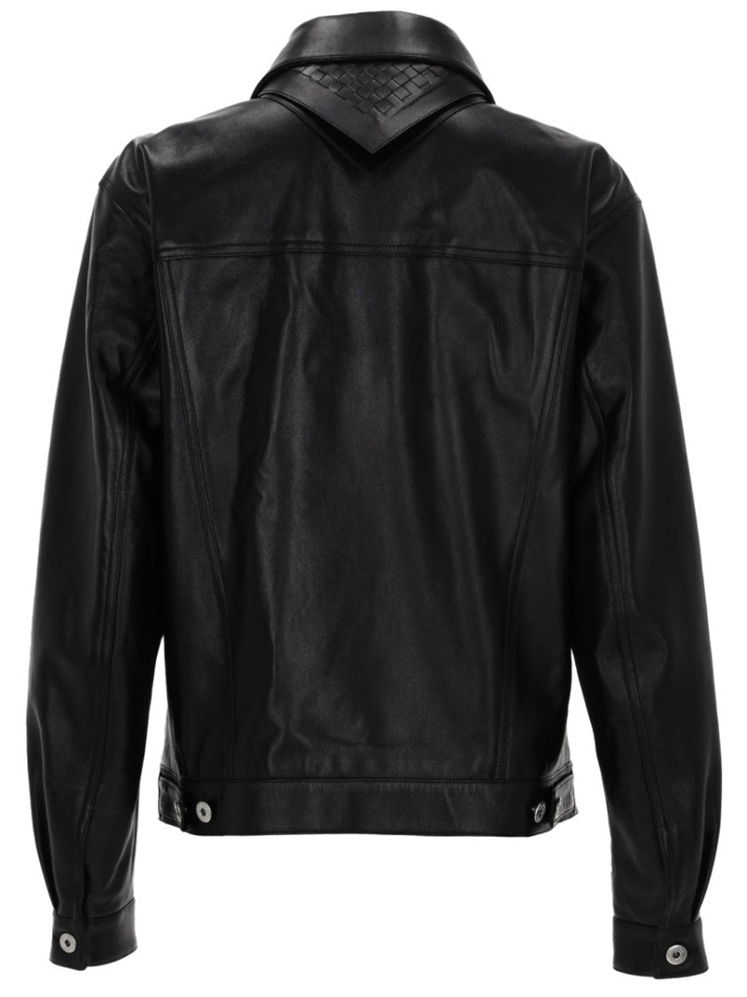 Bottega Veneta Leather Jacket With Woven Detail And Structured Collar